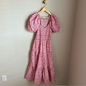 Moon River smocked puff sleeve pink dress, size S